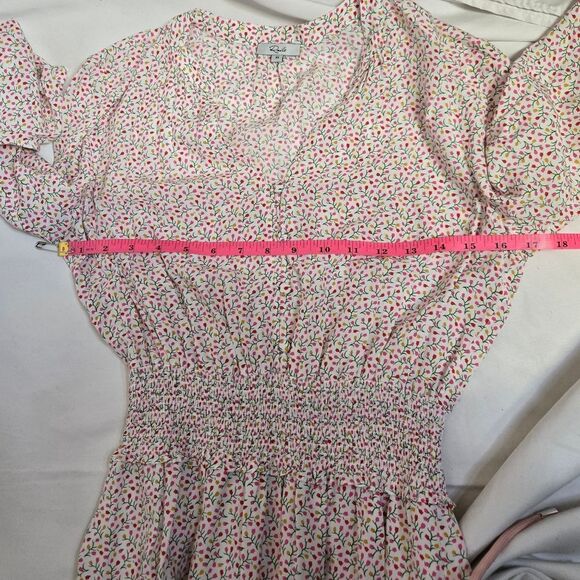 RAILS Renata long sleeve smocked v-neck midi dress in flower vines XS - Picture 12 of 15